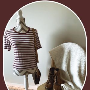 Burgundy striped white semi crop top
